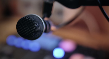 A microphone in a recording studio.